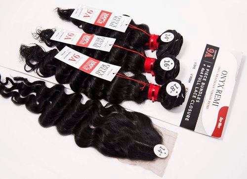 ONYX 9A 100% BRAZILIAN  DEEP WAVE BUNDLES (3 PACK) W/ U-SHAPE FULL LACE CLOSURE