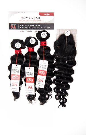 ONYX 9A 100% BRAZILIAN  DEEP WAVE BUNDLES (3 PACK) W/ U-SHAPE FULL LACE CLOSURE