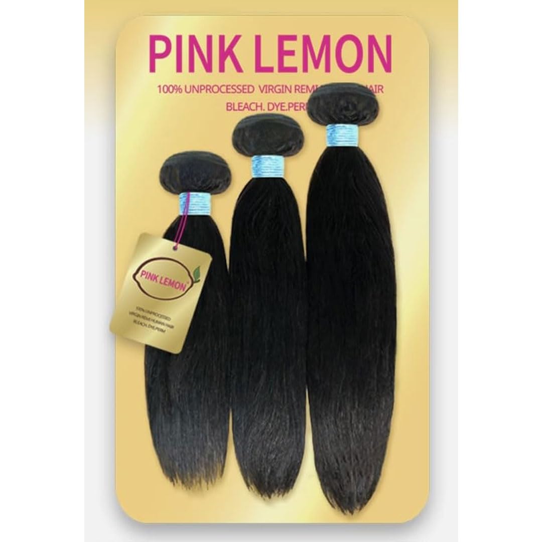 PINK LEMON UNPROCESSED VIRGIN REMI HAIR 3 BUNDLES STRAIGHT